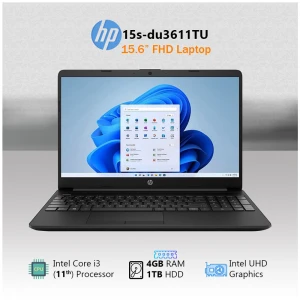 HP 15s-du3611TU Intel Core i3 1125G4 4GB RAM 1TB HDD 15.6 Inch FHD Display Jet Black Laptop