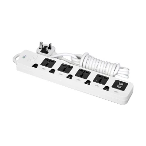 Many 3 Pin 4 Port + USB White Power Strip # MTS-158-USB (3 Meter)