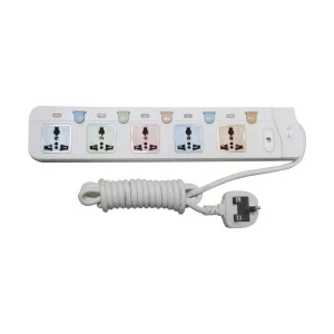 Many 3 Pin 5 Port White Power Strip # MTS-158 (3 Meter)