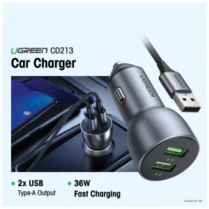 Ugreen CD213 (10144) 36W Two USB Ports QC 3.0 Dark Blue Car Charger #10144