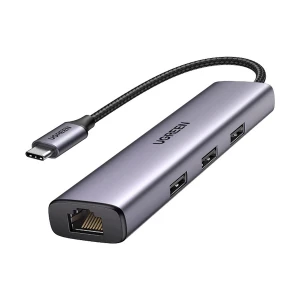 Ugreen CM475 (60600) Type-C Male to Tri USB 3.0 & Lan Female Grey Converter #60600