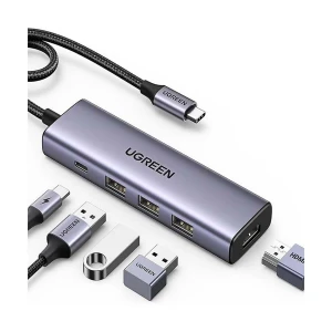 Ugreen CM511 (15597) Type-C Male to HDMI, Tri USB & Type-C Female Gray Multiport Converter #15597
