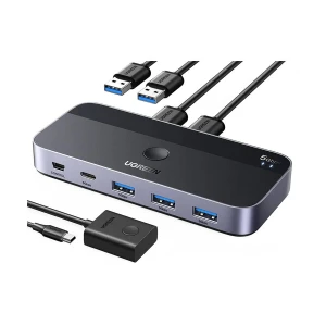 Ugreen CM662 (15705) Dual USB Male to Tri USB 3.0 & Type-C Female Gray Sharing Switch #15705 (2 in 4 Out, Remote)