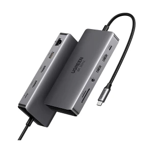 Ugreen CM681 (15965) Type-C Male to Dual HDMI, Tri USB, LAN, SD, TF, Audio & Dual Type-C Female Gray Multiport Converter #15965