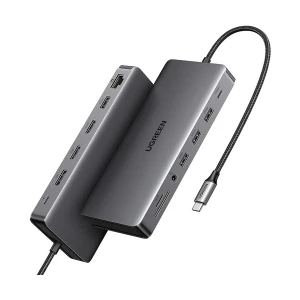 Ugreen Revodok Pro 313 CM681 (15978) Type-C Male to Dual HDMI, DP, Quad USB, Dual Type-C, SD, TF, 3.5mm & LAN Female Gray Multiport Converter #15978