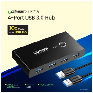 Ugreen US216 (30768) Dual USB Male to Quad USB Female Black Hub # 30768