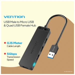Vention CHLBF USB Male to Micro USB & Quad USB Female Black HUB #CHLBF