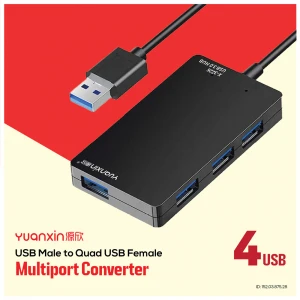Yuanxin X-3226 USB Male to Quad USB Female Black Hub # X-3226