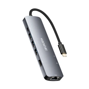 Yuanxin X-32038 Type-C Male to HDMI, Tri USB, USB-C (PD), SD, TF & LAN Female Space Gray Multiport Converter # X-32038