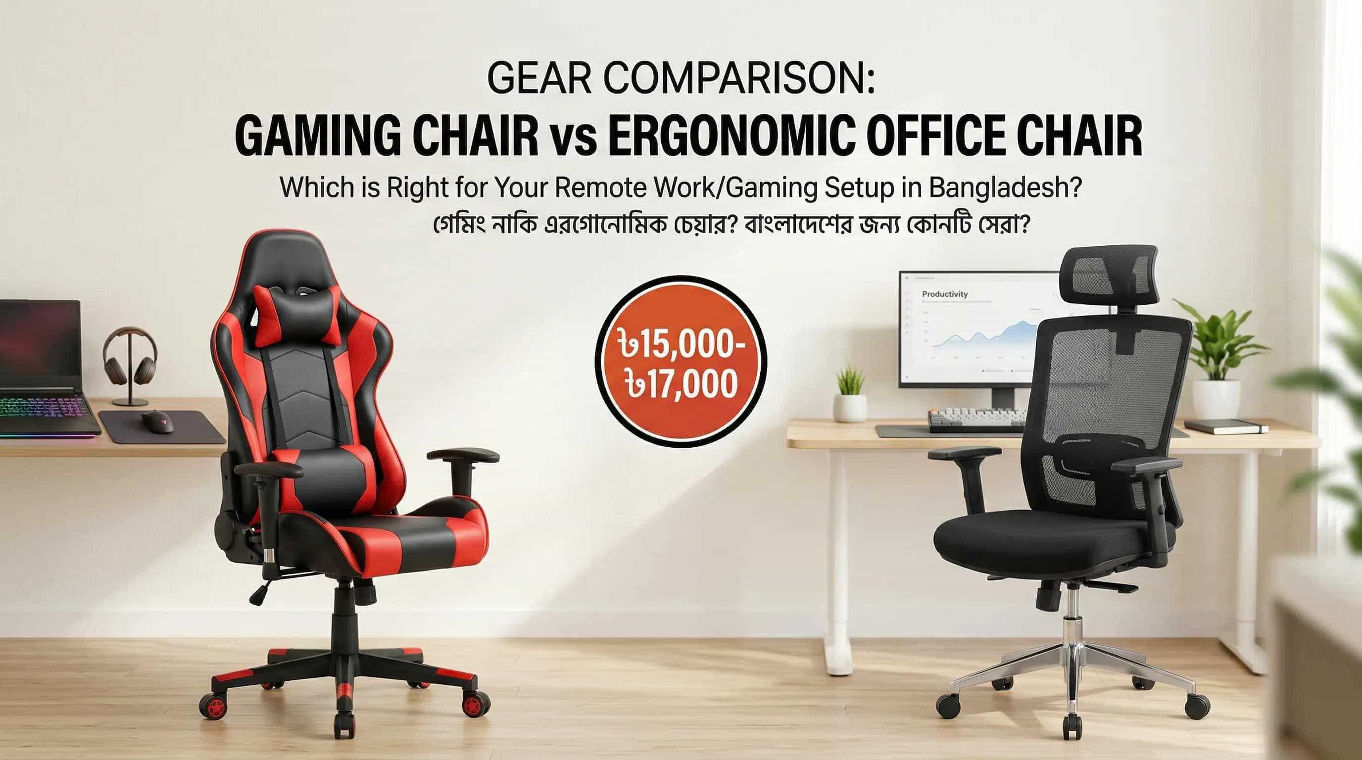 ১৫-১৭ হাজার টাকার বাজেটে কোন চেয়ার ভালো: Gaming Chair নাকি Ergonomic Chair?