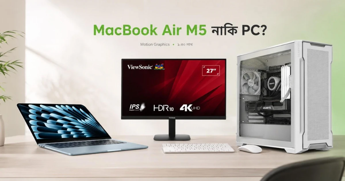 মোশন গ্রাফিক্স শেখার জন্য ১.৩০ লাখ টাকায় MacBook Air M5 নাকি মনিটর সহ ডেক্সটপ PC?