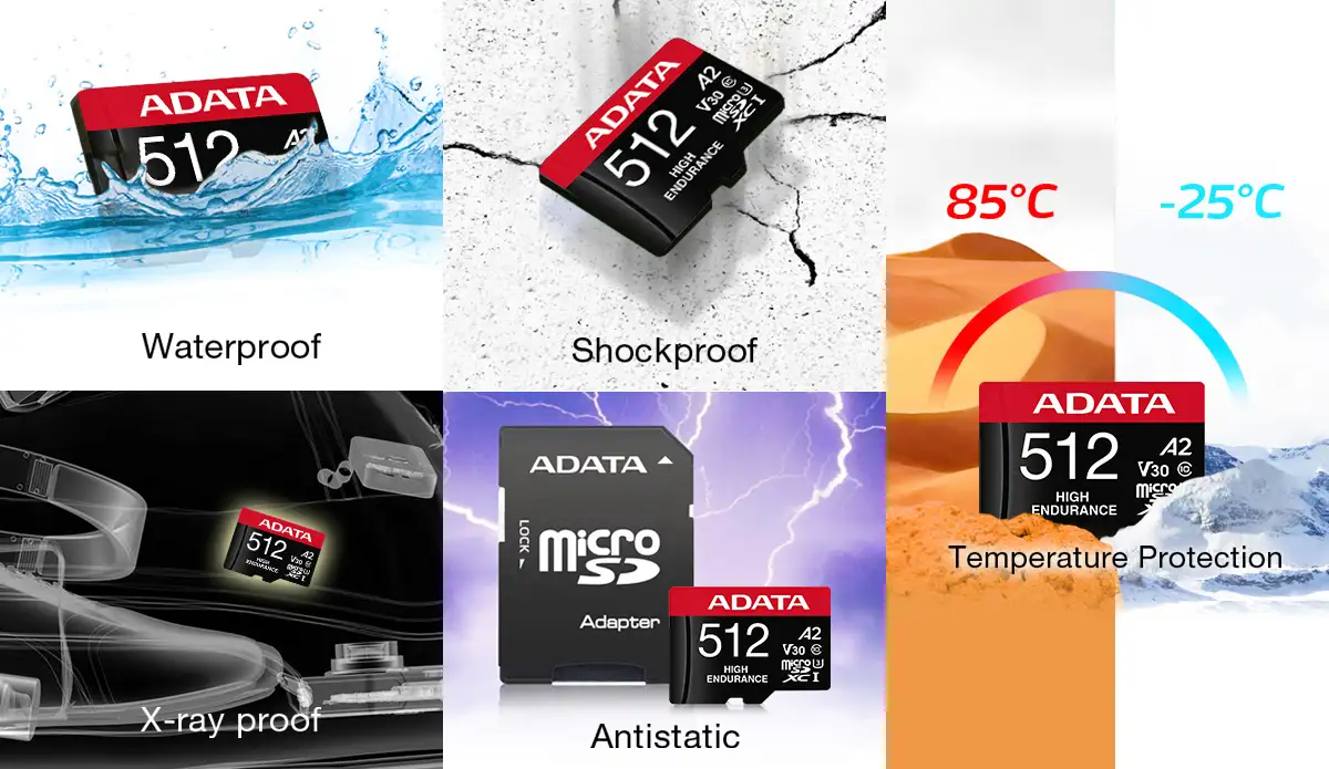 ADATA High Endurance 512GB MicroSDXC/SDHC UHS-I Class 10 V30 A2 Memory Card with Adapter