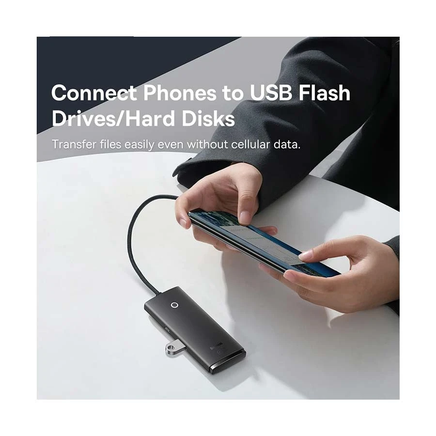 Baseus Lite Series WKQX030001 USB Male to Quad 3.0 & Type-C Female Cable / Converter / HUB in BD