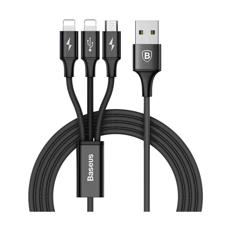 Baseus CAMLL-SU01 Rapid Series 3-in-1 USB Male to Micro & Dual Lightning USB Cable Price in Bangladesh
