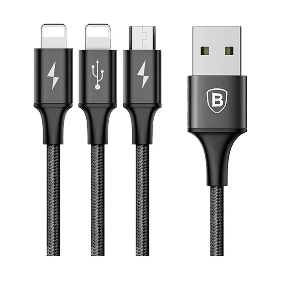 Baseus CAMLL-SU01 Rapid Series 3-in-1 USB Male to Micro & Dual Lightning USB Cable in BD