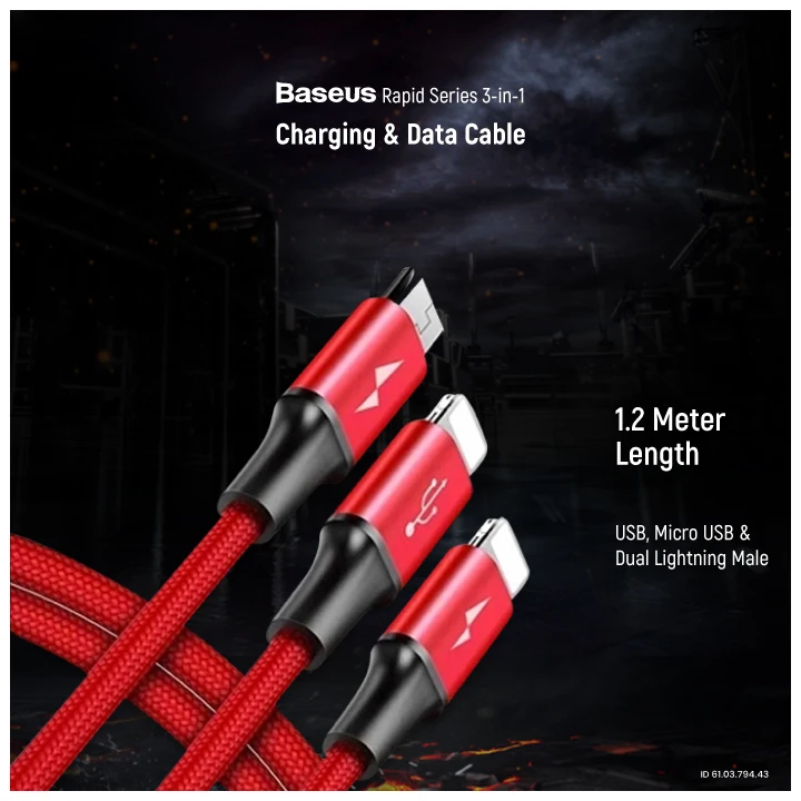 Baseus CAMLL-SU09 Rapid Series 3-in-1 USB Male to Micro & Dual Lightning Cable / Converter / HUB
