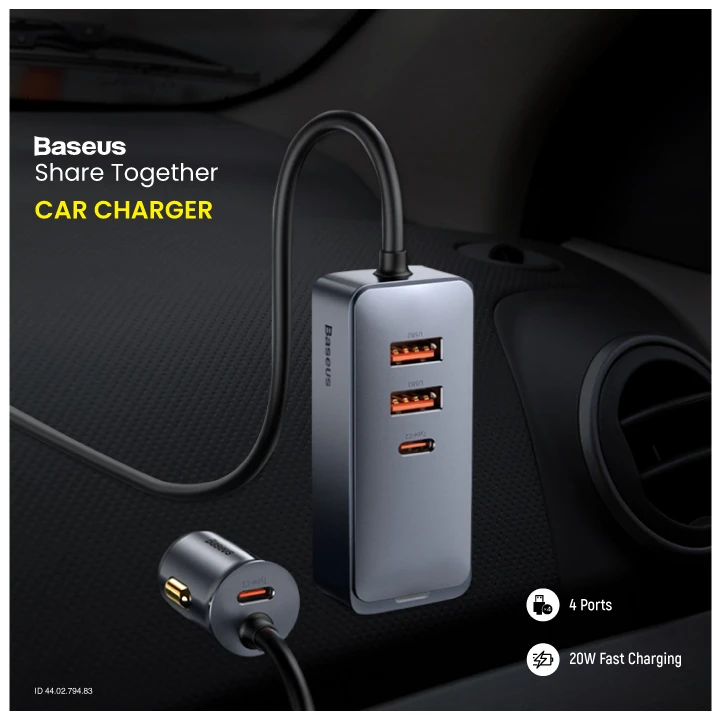 Baseus CCBT-B0G Share Together PPS Type-C & Tri USB Car Charger Price in Bangladesh