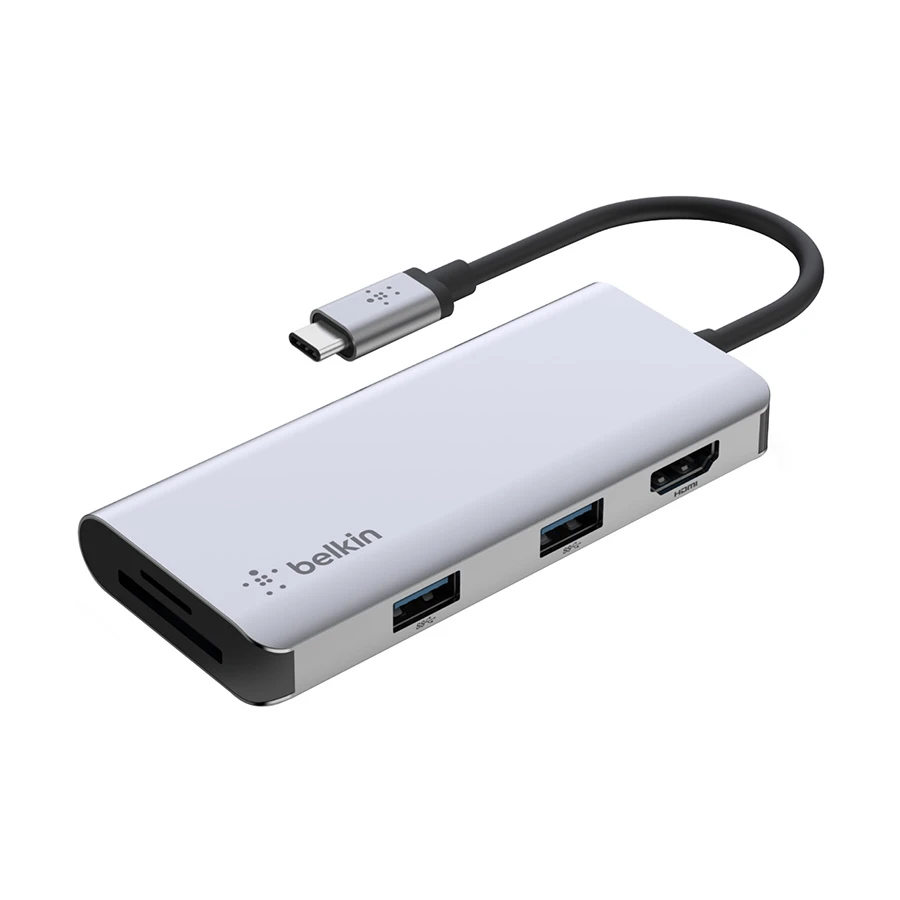 Belkin AVC007btSGY Type-C Male to HDMI, Dual USB 3.1, SD & MicroSD Female Cable / Converter / HUB