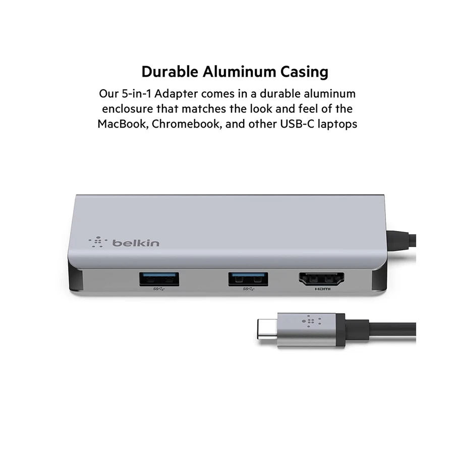 Belkin AVC007btSGY Type-C Male to HDMI, Dual USB 3.1, SD & MicroSD Female Cable / Converter / HUB Best Price