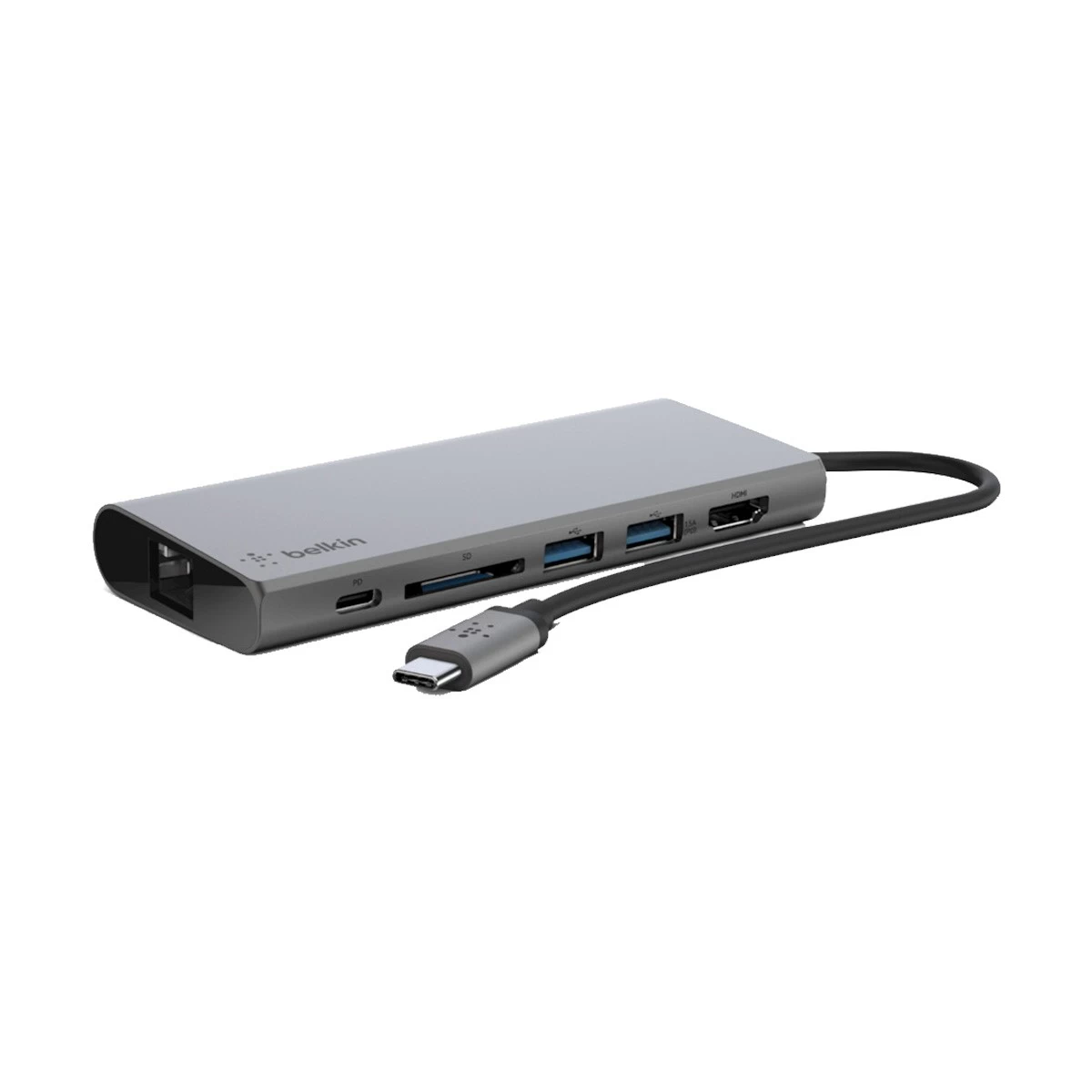 Belkin F4U092btSGY Type-C Male to HDMI, Dual USB, LAN, & SD Card Female Type-C Converter