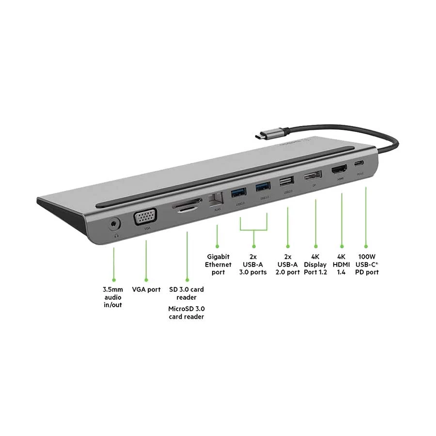 Belkin INC004btSGY Type-C Male to Type-C(PD), HDMI, DP, USB 2.0, Dual USB 3.0, LAN, SD, MicroSD, VGA & 3.5mm Female Type-C Converter