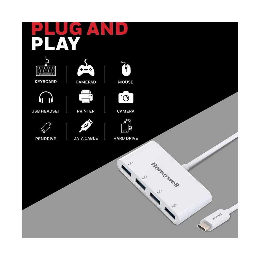 Honeywell Type-C Male to Quad USB Female USB HUB in BD