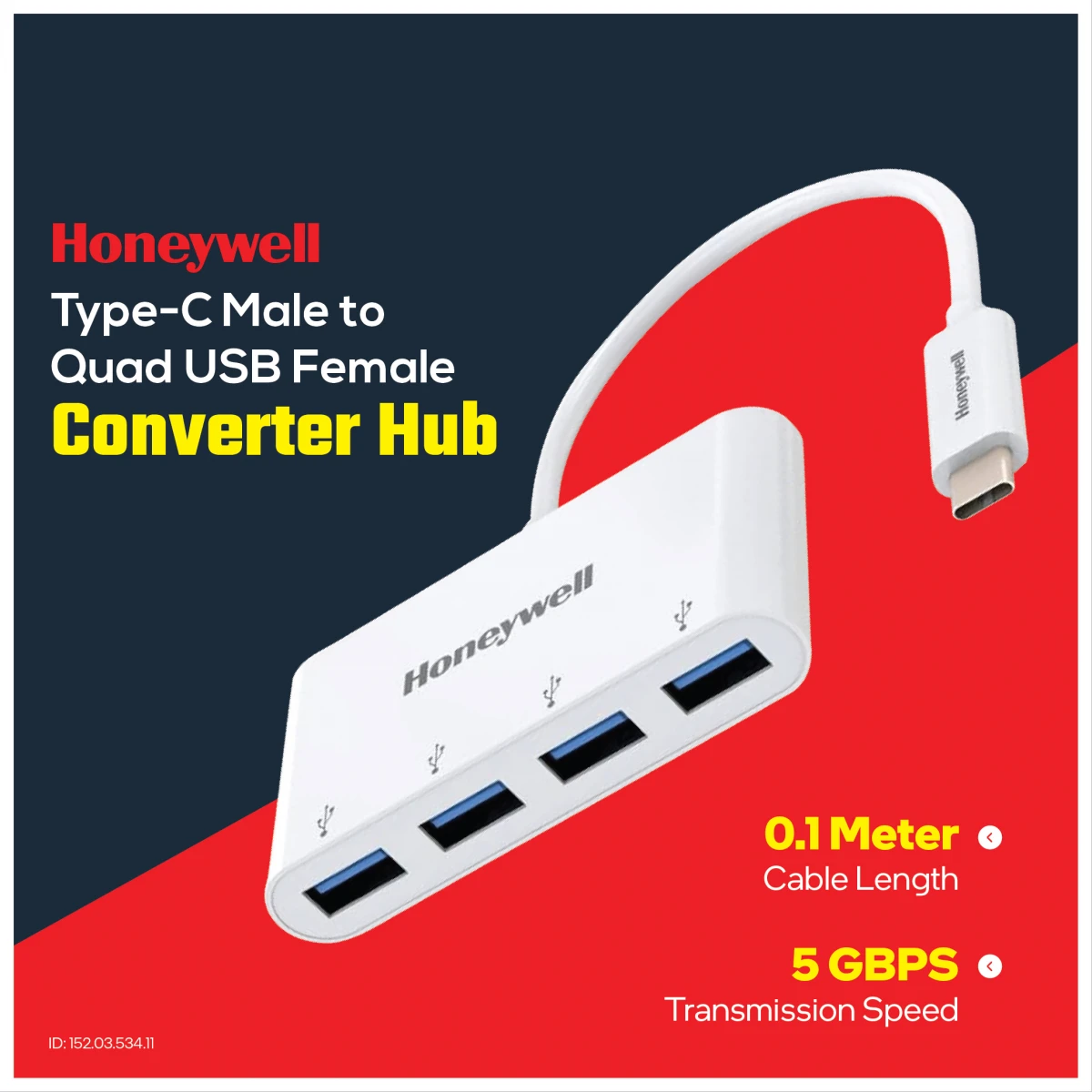 Honeywell Type-C Male to Quad USB Female USB HUB specifications