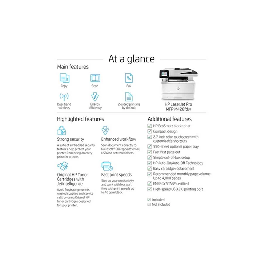 Hp HP LaserJet Pro MFP M428fdw Laser Printer specifications