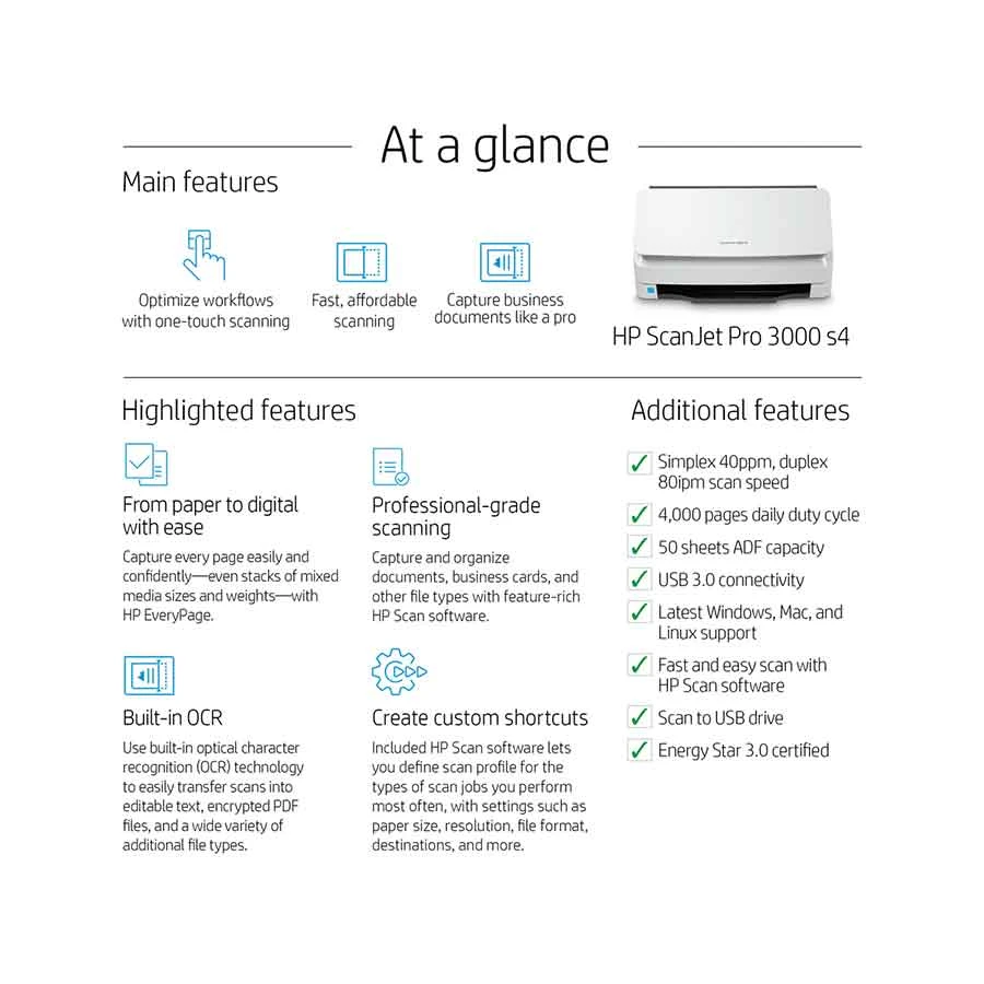 Hp HP ScanJet Pro 3000 s4 Sheetfed and Flatbed Scanner specifications