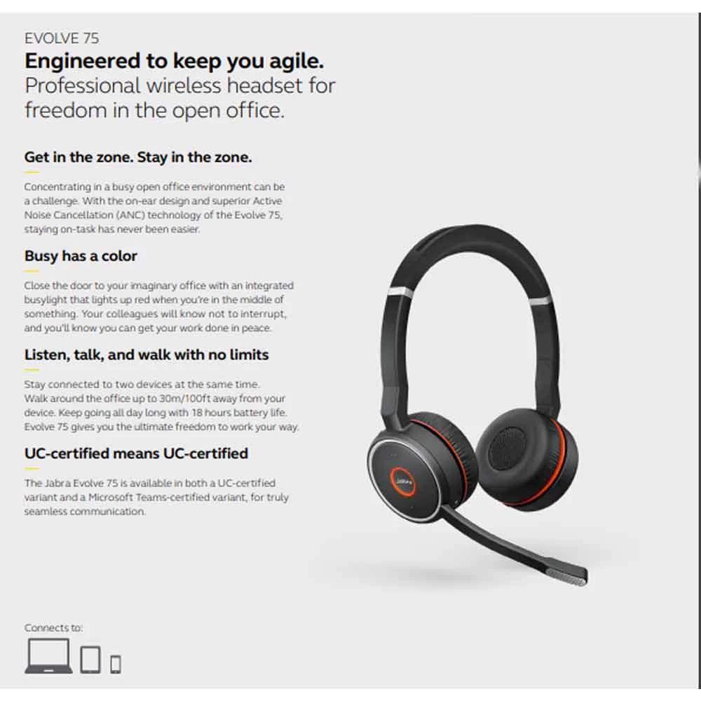 Jabra Evolve 75 Headphone specifications
