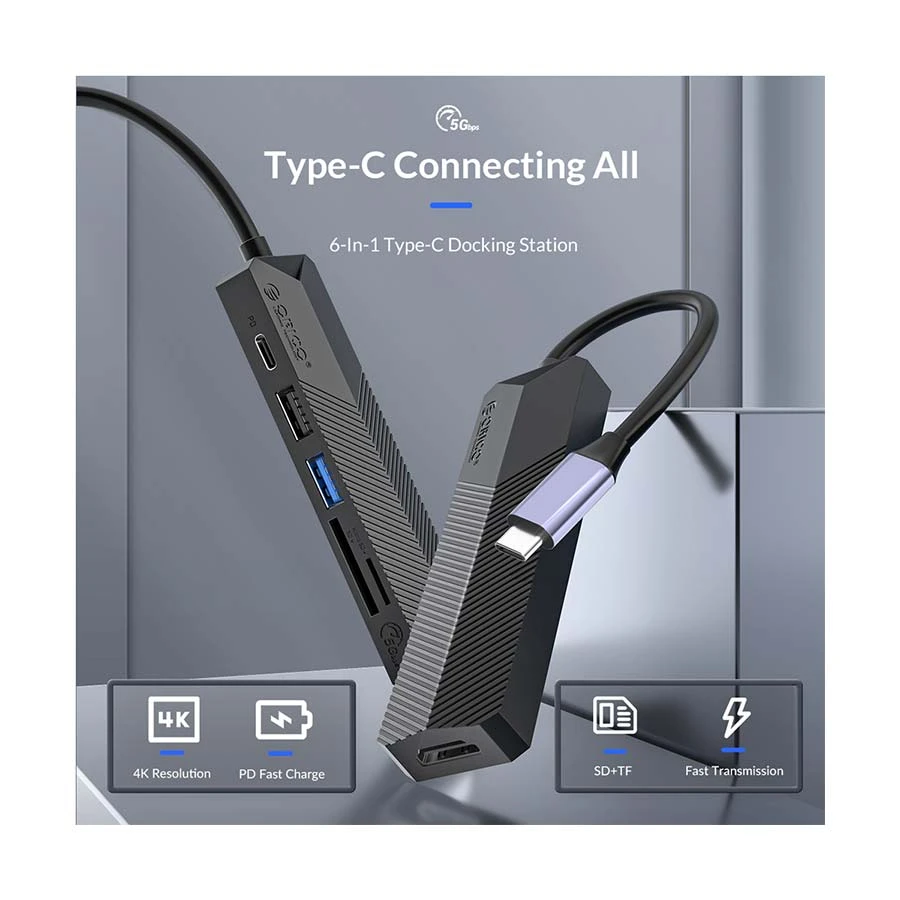 Orico Type-C Male to HDMI, Dual USB, SD, TF & (PD) Female Cable / Converter / HUB Price in Bangladesh