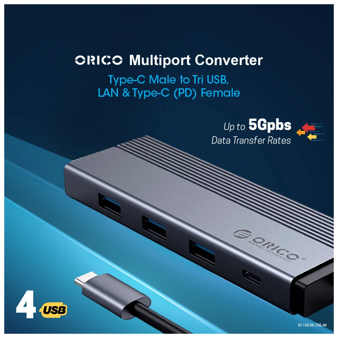 Orico ORICO Type-C Male to Tri USB, LAN & (PD) Female Type-C Converter specifications