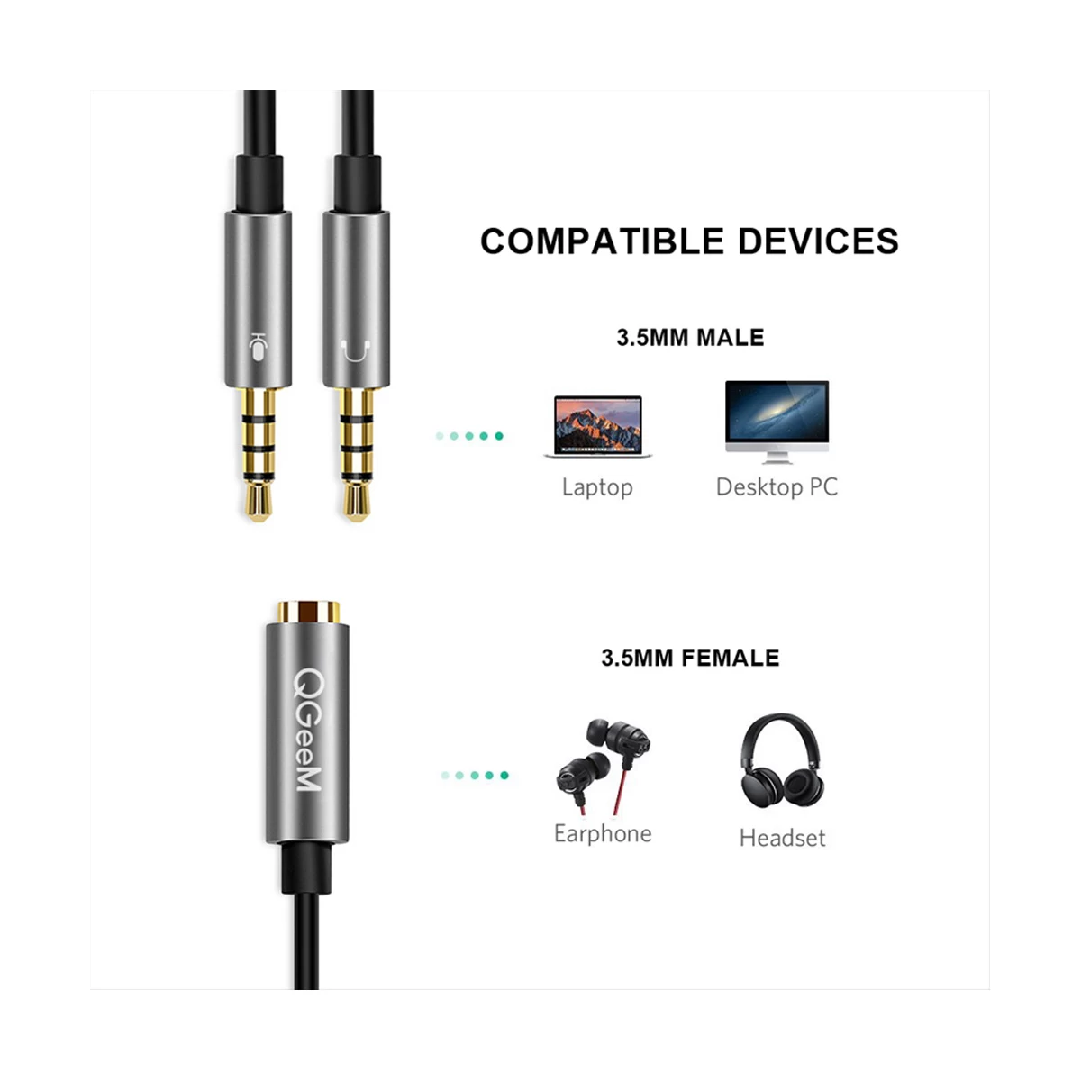 QGeeM Qgeem 3.5mm Female to Dual Male Audio Converter in BD