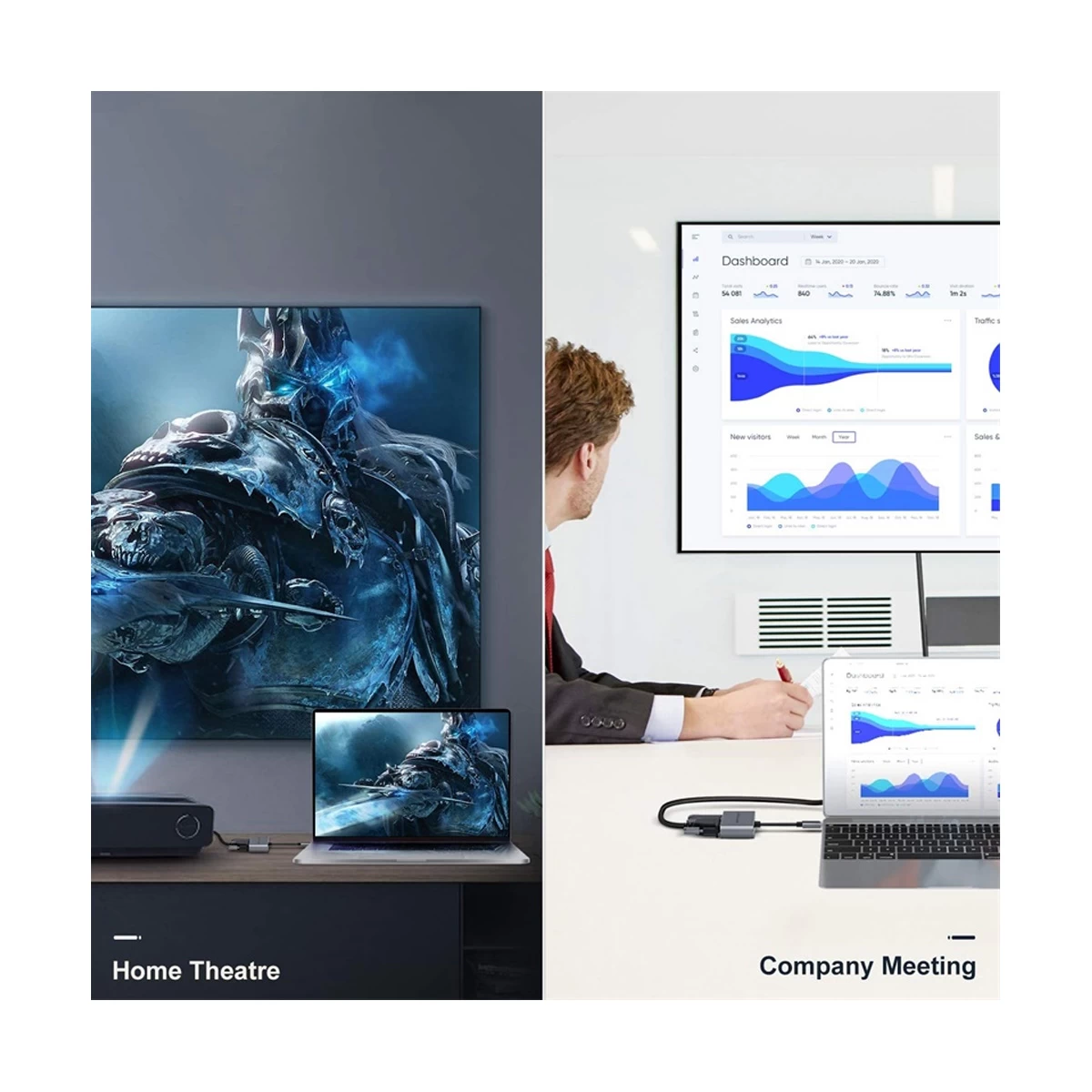 Qgeem Type-C Male to HDMI & VGA Female Type-C Converter in BD