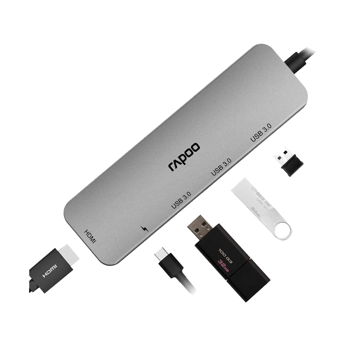Rapoo XD100 Type-C Male to HDMI, Tri USB & Female Type-C Converter Price in Bangladesh