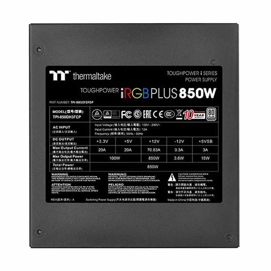 Thermaltake Toughpower iRGB PLUS 850W Power Supply specifications