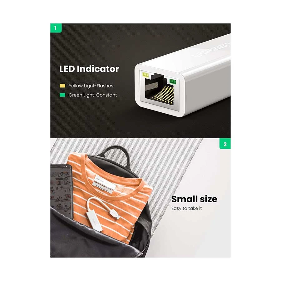 Ugreen 20255 USB Male to LAN Female USB Converter specifications