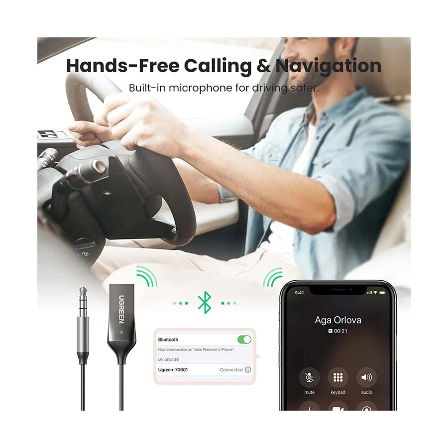 Ugreen 70601 Wireless Bluetooth Car Receiver Bluetooth Adapter in BD