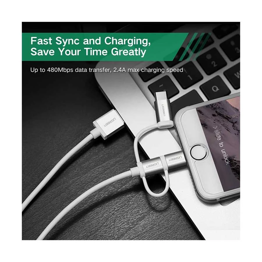 UGREEN Ugreen 80825 USB Male to Micro USB, Lightning & Type-C USB Cable in BD