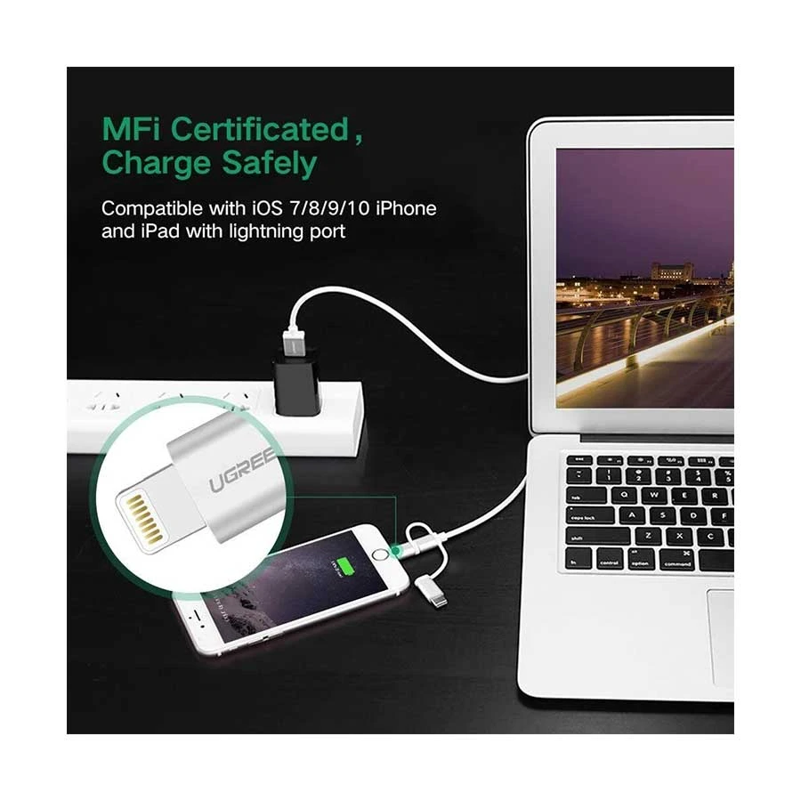 Ugreen 80825 USB Male to Micro USB, Lightning & Type-C USB Cable