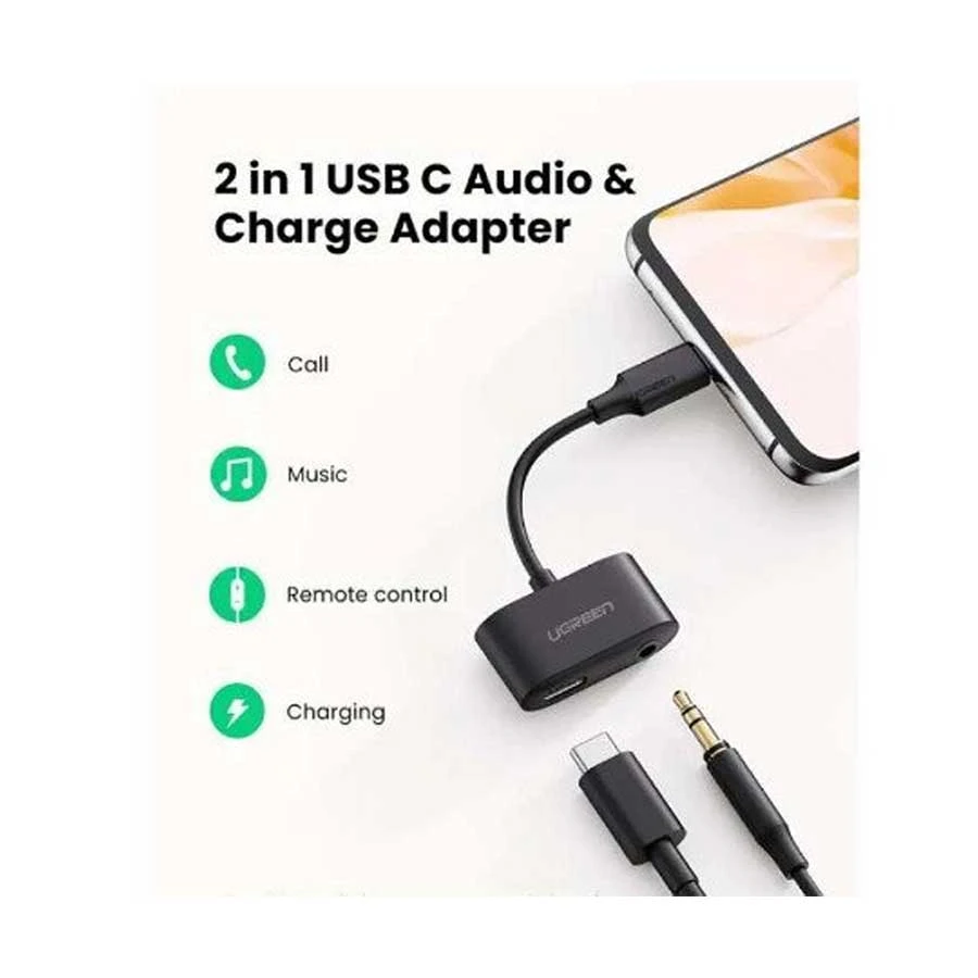 Ugreen CM193 Type-C Male to 3.5mm Audio + Type-C Female Type-C Converter