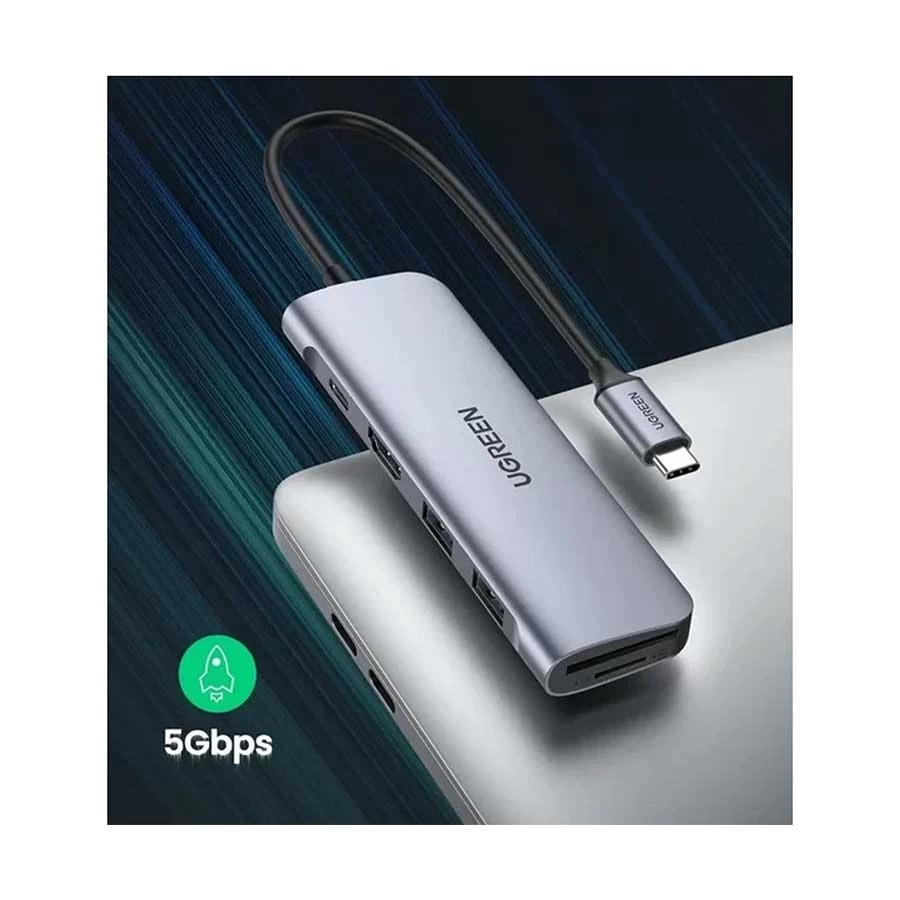 Ugreen CM195 Type-C Male to Dual USB 3.0, Type-C, SD, TF, & HDMI Female Cable / Converter / HUB in BD
