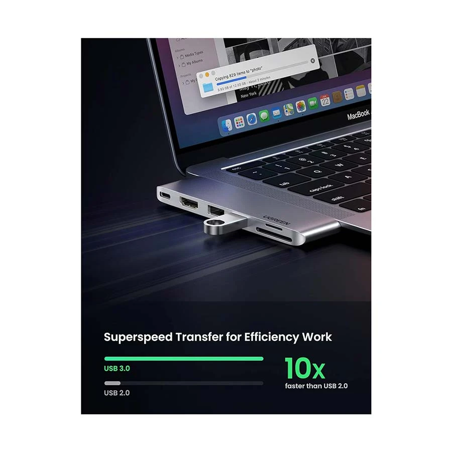Ugreen CM380 Type-C Male to Dual USB 3.0, HDMI, TF, SD, Type-C Female Type-C Converter Price in BD