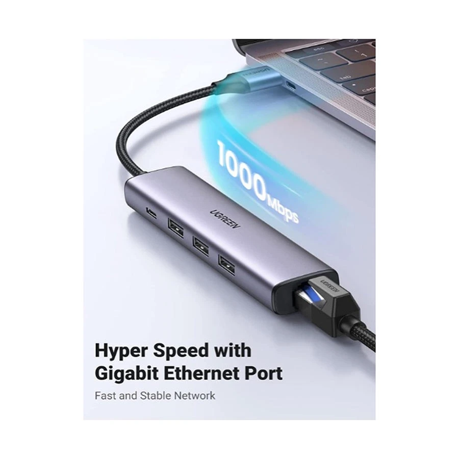 Ugreen CM475 USB Male to Tri 3.0, Type-C & Lan Female Cable / Converter / HUB Price in Bangladesh