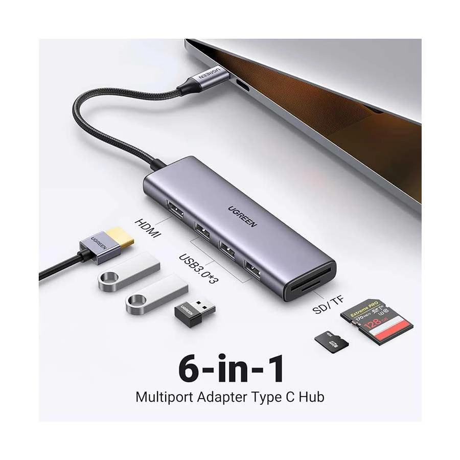 Ugreen CM511 Type-C Male to HDMI, Tri USB, SD & TF Female Cable / Converter / HUB Price in BD