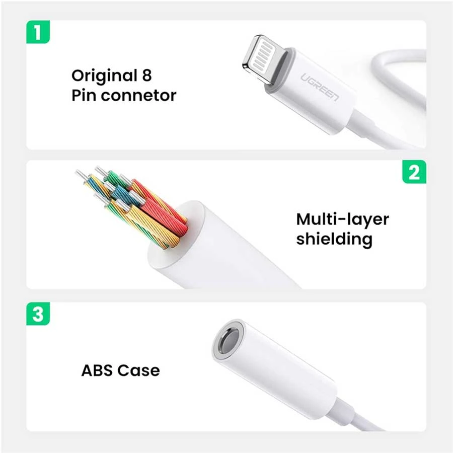 Ugreen US212 Lightning Male to 3.5mm TRRS Female Lightning Converter specifications
