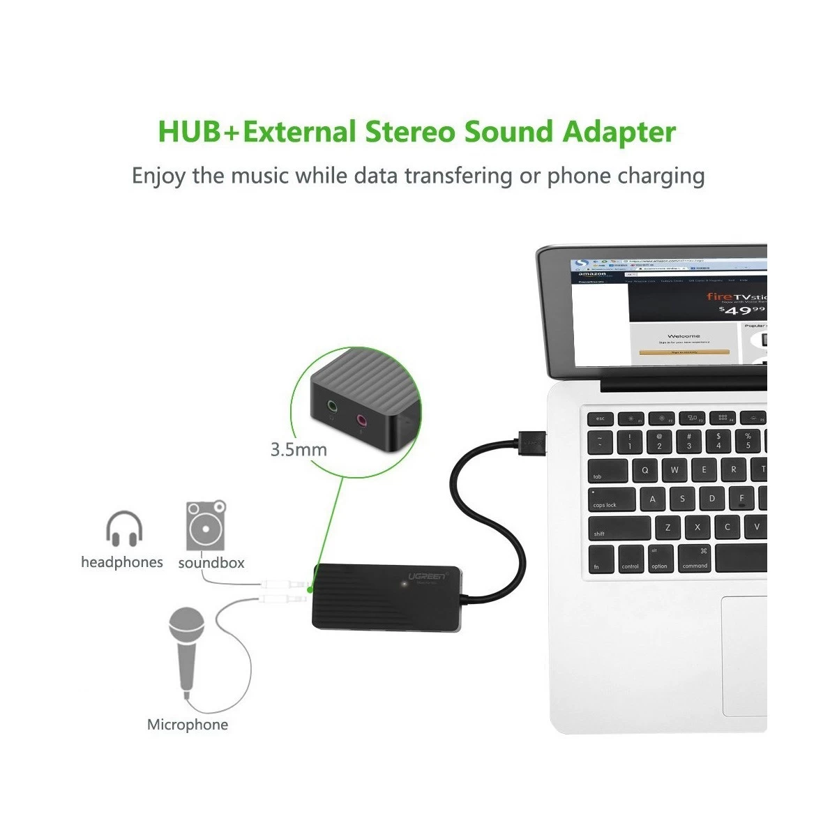 Ugreen 30421 USB to Tri USB & Dual 3.5mm USB Converter