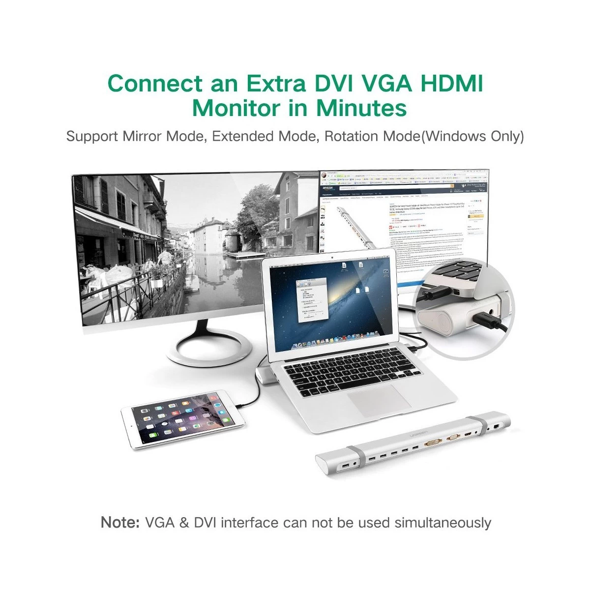 Ugreen 20653 USB to SD, TF, 5 USB 3.0, Dual 3.5mm, HDMI, DVI, VGA & LAN USB Converter