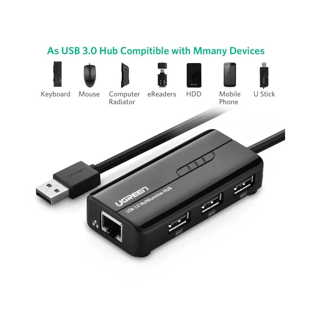 UGREEN Ugreen 20264 USB Male to 3 2.0 & LAN Female USB Converter Price in Bangladesh