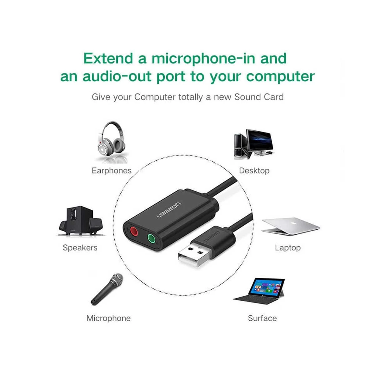 Ugreen 30724 USB to Dual 3.5mm USB Converter in BD